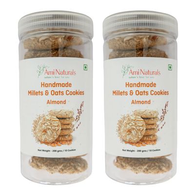 Ami Naturals Almond Millet & Oats Cookies | Handmade Healthy Cookies | No Maida, No Added Sugar, No Palm Oil | Protein-Rich Snack | 200g (Pack of 2)