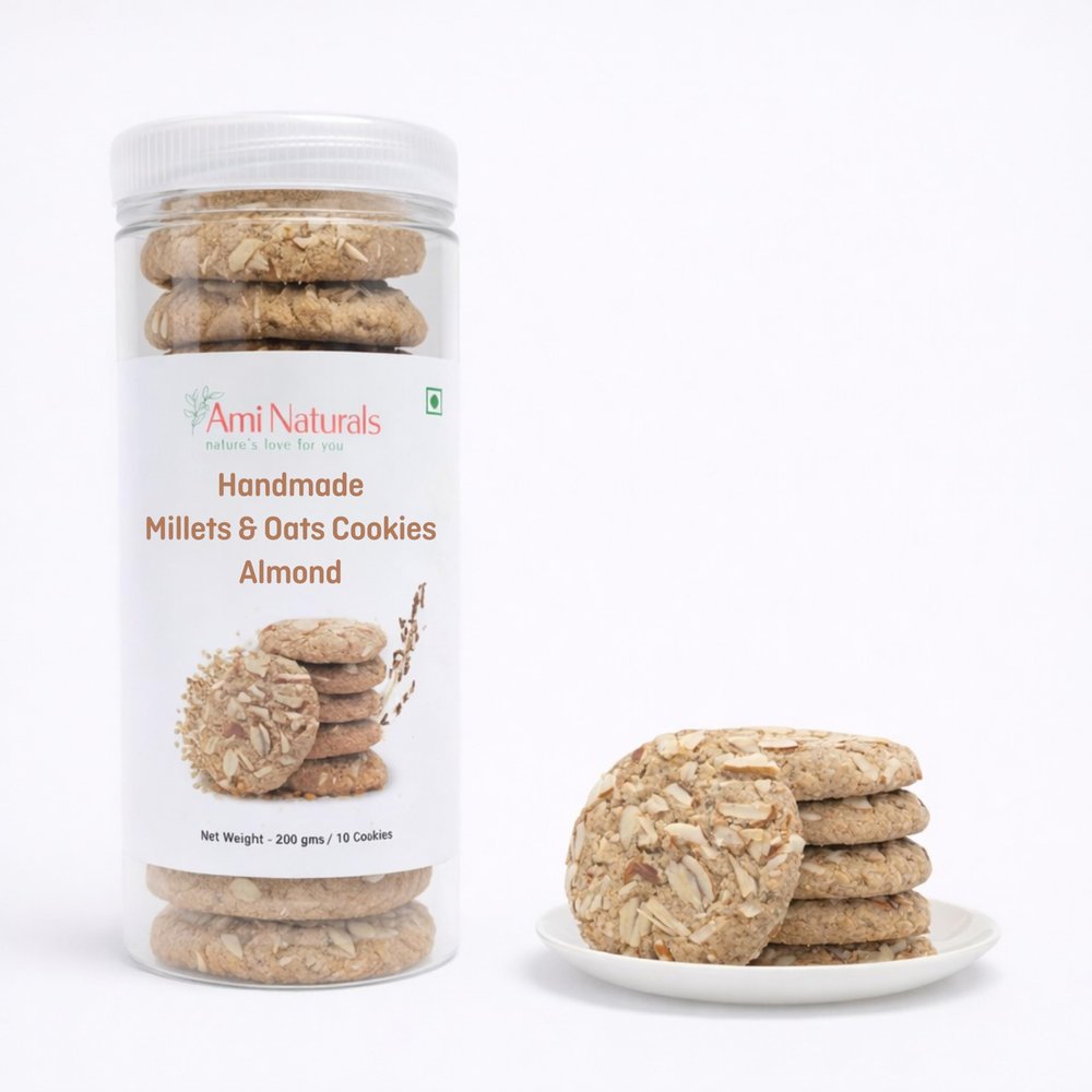 Ami Naturals Almond Millet & Oats Cookies | Handmade Healthy Cookies | No Maida, No Added Sugar, No Palm Oil | Protein-Rich Snack | 200g