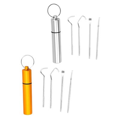 CALANDIS 4x Tootick Set Portable with Holder Case Tootick Hook for Picnic Silver | Dental Floss & Flossers | Oral Care