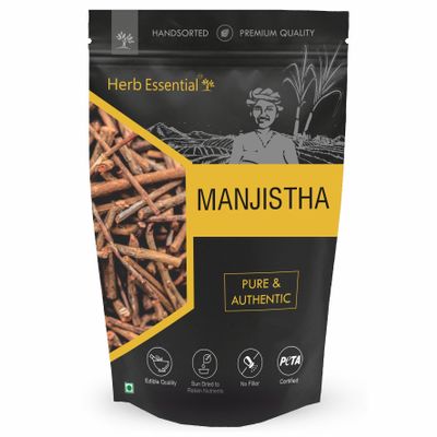 Herb Essential Manjistha Pure Natural Dried Root, Raw Ayurvedic Herb for Skin and Blood Support, 100g