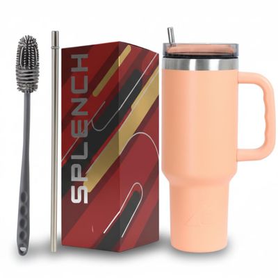 1200ML Stainless Steel Tumbler with Handle, Lid & Steel Straws Leak-Proof Travel Mug for Hot and Cold Drinks Fits Car Cupholders, Gym, Travelling
