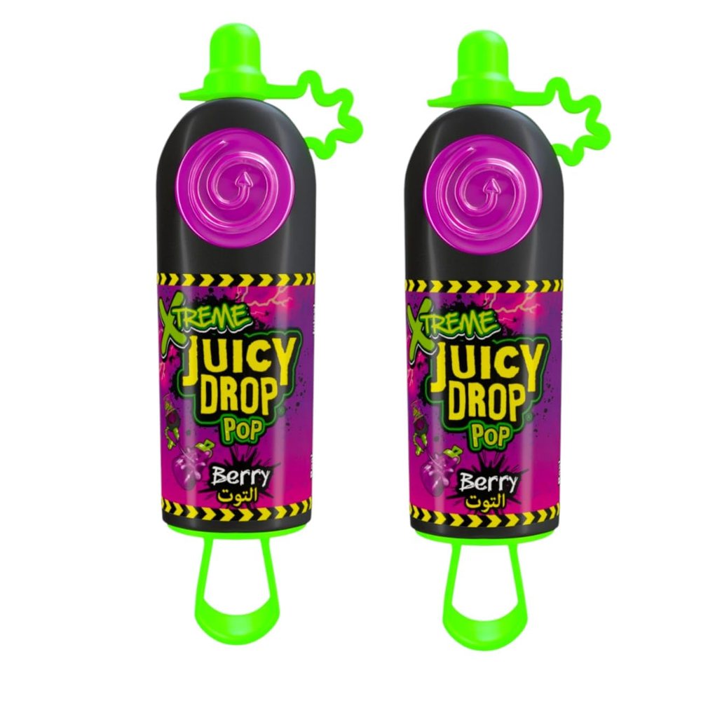 Xtreme Juicy Drop Pop, Sweet & Sour Candy, 52g (Pack of 2) - Fun Candy with Sour Gel & Sweet Lollipop (Berry)