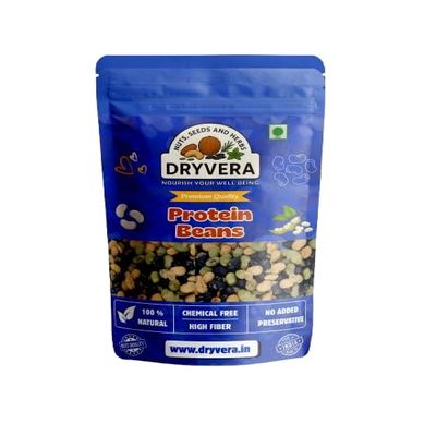 DRYVERA Protein Beans, Healthy Roasted Snack | Soyabean-Edamame Beans-Black Beans | Gluten-Free | No Added Preservatives | Superfood Vegetarian, High Protein, Natural, Fiber-Rich, 250g