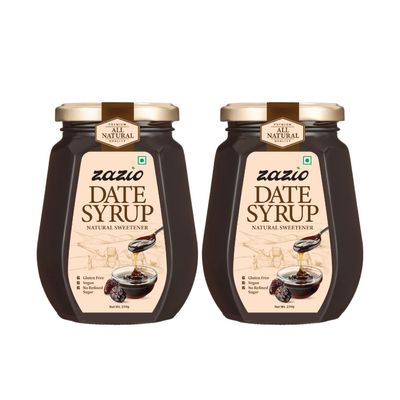 ZAZIO Dates All Natural Arabian Date Syrup 250G X 2|Khajur Or Khajoor Syrup|No Added Sugar|No Preservatives|Vegan- Plant Based|Non Gmo Dates (500 Gram) - Liquid MADE IN UAE (PACK OF 2X250G)