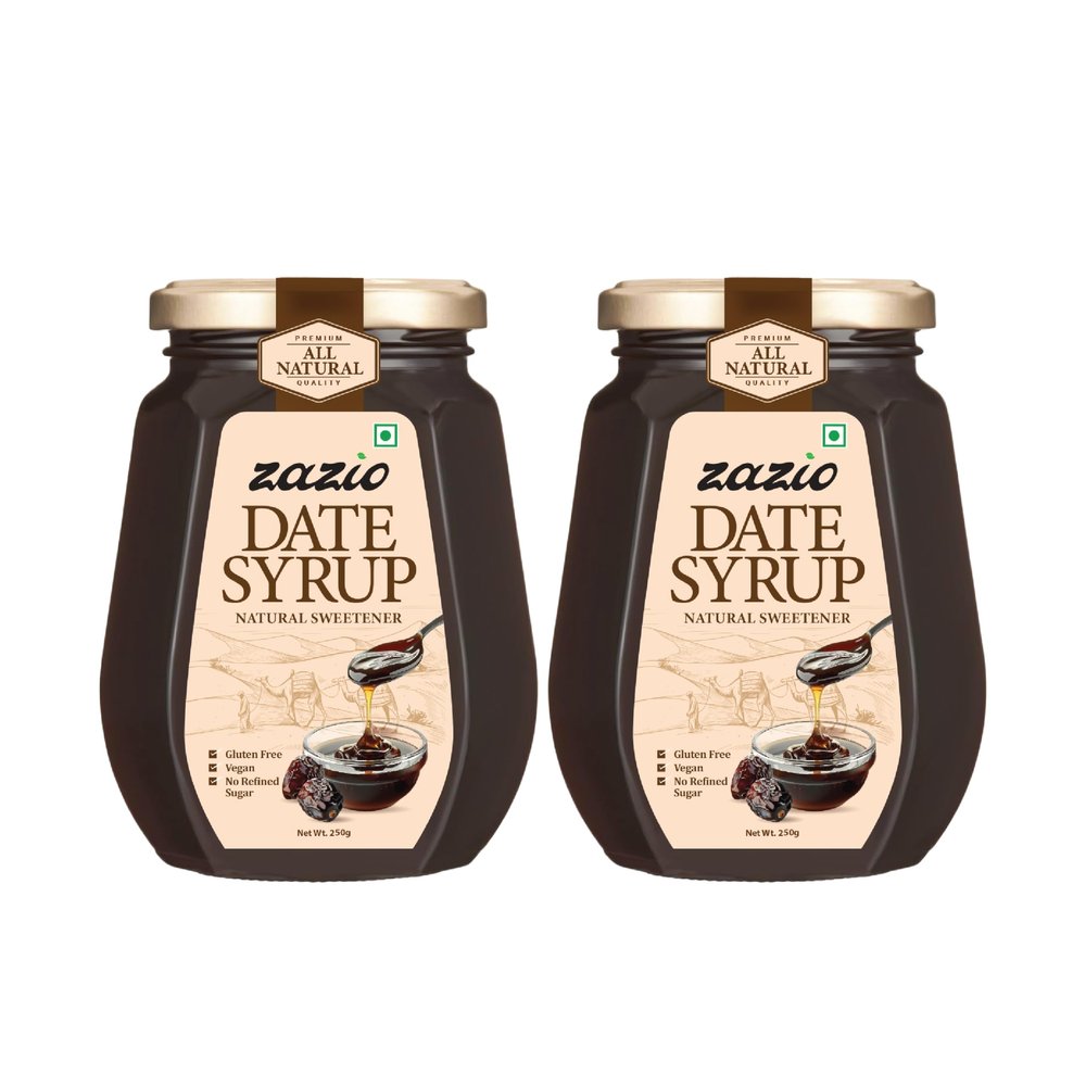 ZAZIO Dates All Natural Arabian Date Syrup 250G X 2|Khajur Or Khajoor Syrup|No Added Sugar|No Preservatives|Vegan- Plant Based|Non Gmo Dates (500 Gram) - Liquid MADE IN UAE (PACK OF 2X250G)
