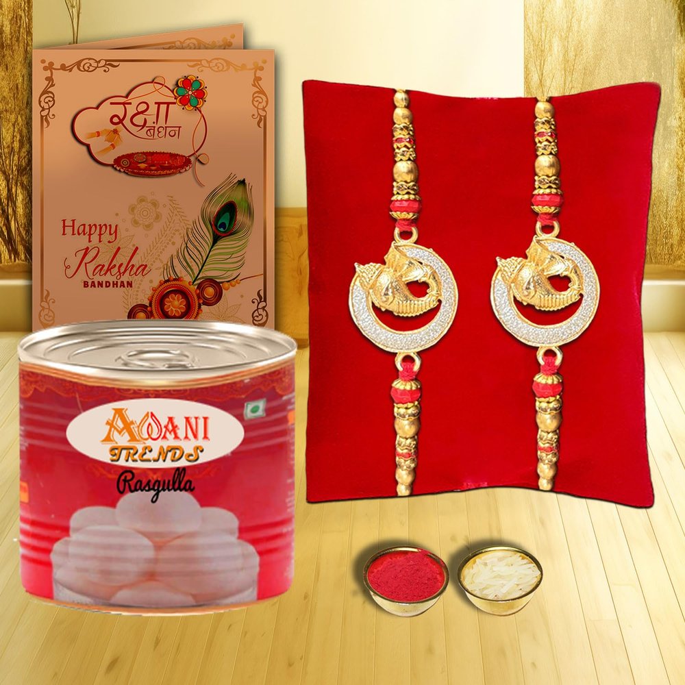 AWANI TRENDS Rakhi Gift For Brother Ganesh Gold Plated Rakhis with Rasgulla Gift pack Sweat With Rakhis Combo -Rakshabandhan Gift Combo (Rasgulla)