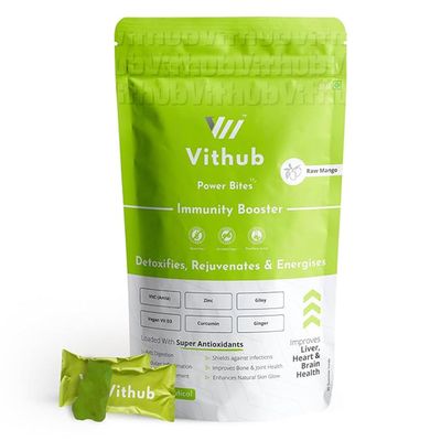 VitHub Immunity Booster Gummies with Vegan VitD3, Zinc, VitC (Amla), Curcumin, Ginger & Giloy, No Added Sugar, NABL Certified & Third Party Tested, Detox & Energy, Raw Mango (30 Days Pack)