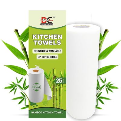 DC Enterprises Reusable Kitchen Towel Roll 25 Bamboo Sheets | 8000 Times Washable | Soft, Highly Absorbent & Eco-Friendly | Alternative to Paper Towels, Dishcloths & Kitchen Tissue for Home Cleaning