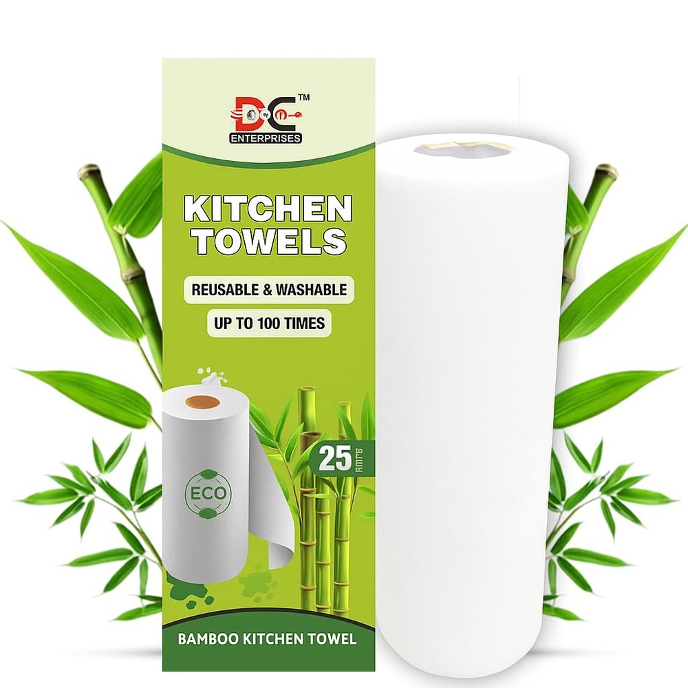 DC Enterprises Reusable Kitchen Towel Roll 25 Bamboo Sheets | 8000 Times Washable | Soft, Highly Absorbent & Eco-Friendly | Alternative to Paper Towels, Dishcloths & Kitchen Tissue for Home Cleaning