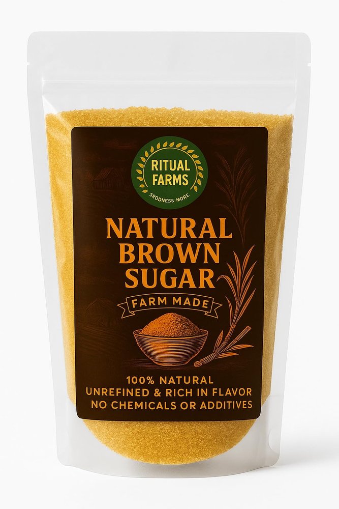 RITUAL FARMS Natural Brown Sugar 1kg Pack  Unrefined Cane Sugar for Tea, Baking, and Cooking Use (1kg)