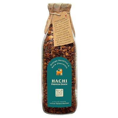 Hachi Orange Hazelnut & Dark Chocolate Granola 150 Gm | Oats, Chocochips, Fresh Fruit Juice, Nuts & Seeds | Fiber, Proteins & Healthy Fats Rich | Gluten-Free, Vegan, Healthy & Nutritious Cereals |