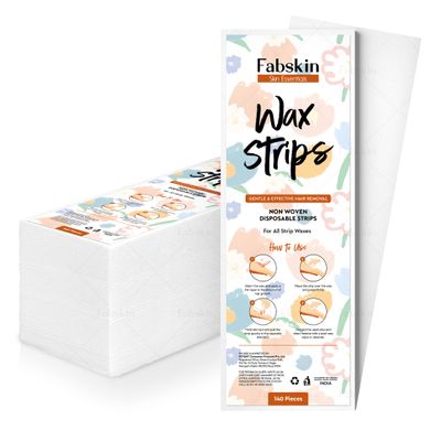 Fabskin Wax Strips for Women for Waxing 140 Pcs | Large Non Woven Hair Removal Plain Strips - White