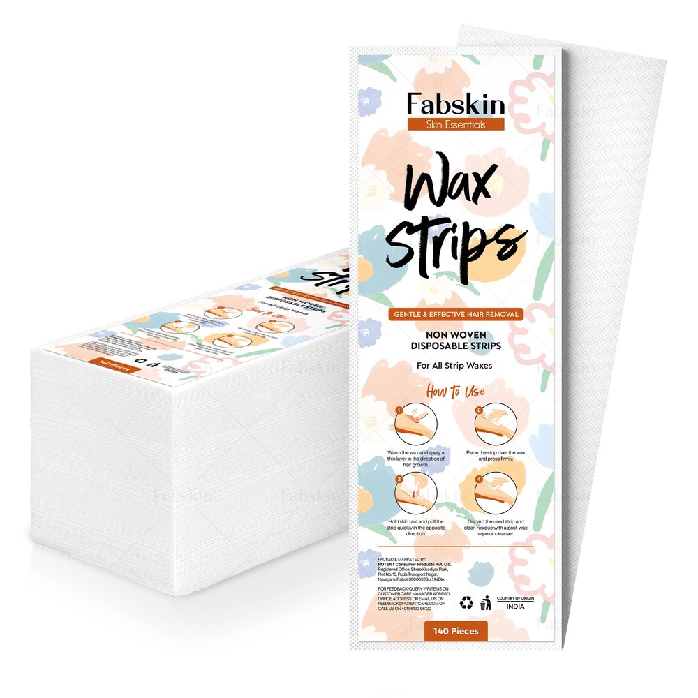 Fabskin Wax Strips for Women for Waxing 140 Pcs | Large Non Woven Hair Removal Plain Strips - White