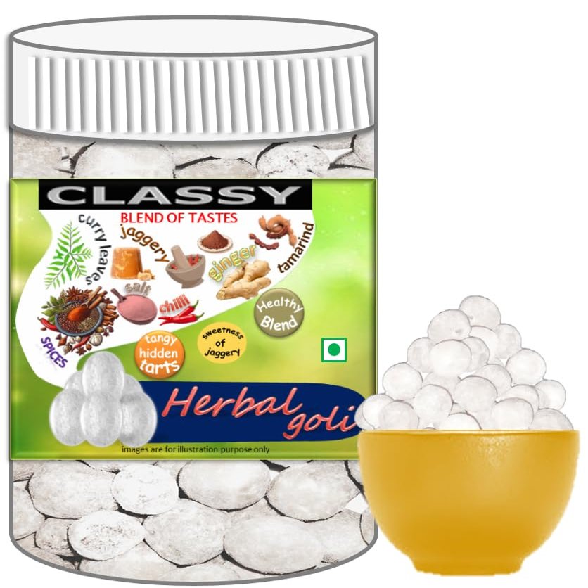 CLASSY BLEND OF TASTES HERBAL GOLI | 350gms (JAR)| JAGGERY CANDY | DIGESTIVE CHURAN PACHAK | MOUTH-FRESHENER MUKHWAS | AFTER-MEAL SNACK