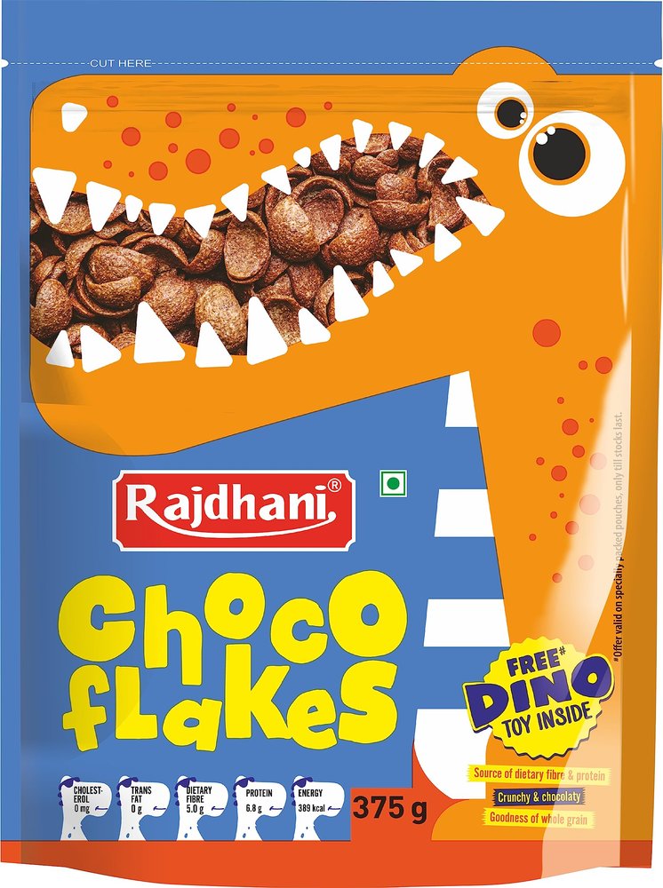 Rajdhani Chocoflakes | Crunchy Chocolate Coated Flakes | Ready-to-Eat Breakfast Cereal | 375g Pack