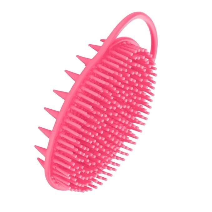 2-in-1 Silicone Body Scrubber and Scalp Massager, Bath and Shampoo Brush, Pink