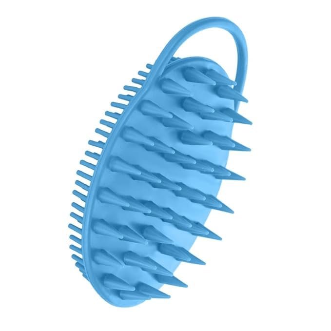 2 in 1 Bath and Shampoo Body Brush, Silicone Exfoliating Body Scrubber for Use in Shower, Premium Silicone Loofah, Head Scrubber, Scalp Massager, Easy to Clean (blue)