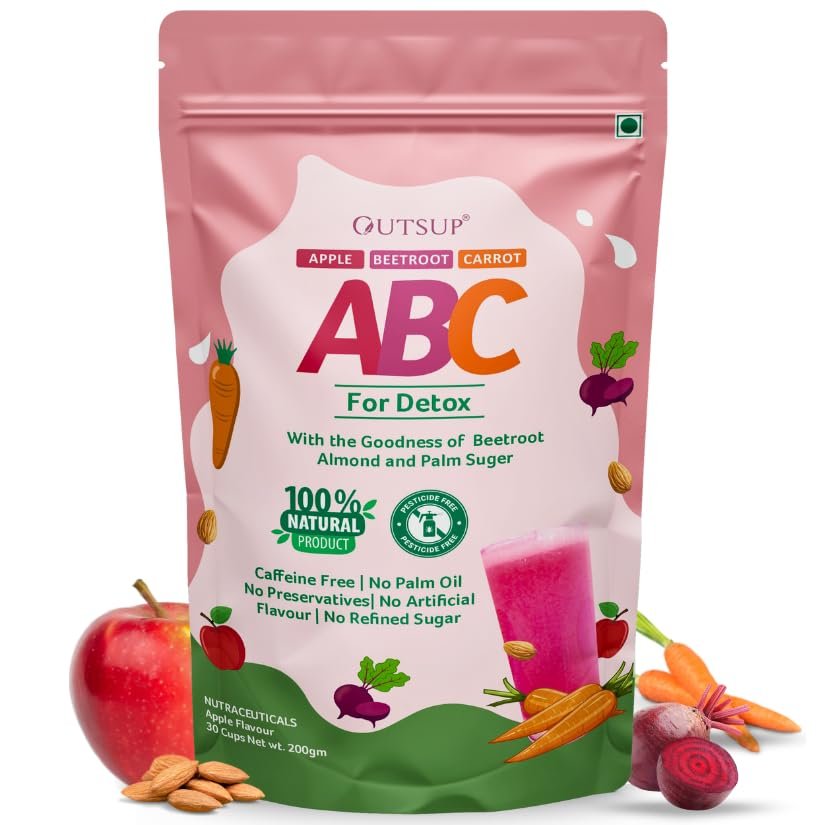 OUTSUP ABC Latte Mix Malt Powder | Apple, Beetroot, Carrot | No Preservatives | No Refined Sugar | Ready-to-Mix | Cold Milk Flavouring Powder - 200gms
