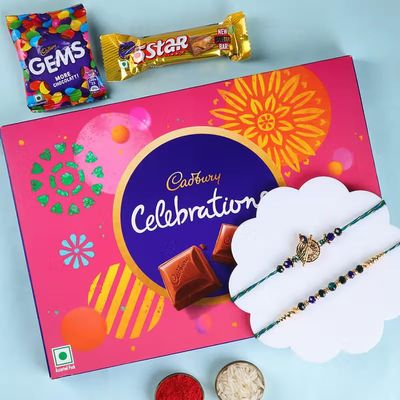 FlowerAura Premium Handcrafted Set of 2 Peacock Rakhi With Chocolate Box Include Roli Chawal Set - Rakhi Gift Hamper For Brother, Bhai, Kids, Bhaiya, Cousins