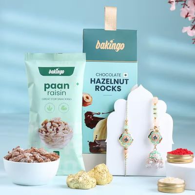 FlowerAura Premium Floral Bhaiya Bhabhi Rakhi With Paan Raisins & Hazelnut Rocks With Roli & Chawal - Rakhi For Bhaiya Bhabhi, Brother, Sister-In-Law, Cousins & Raksha Bandhan Gift