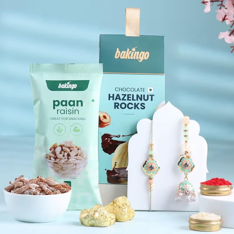 FlowerAura Premium Floral Bhaiya Bhabhi Rakhi With Paan Raisins & Hazelnut Rocks With Roli & Chawal - Rakhi For Bhaiya Bhabhi, Brother, Sister-In-Law, Cousins & Raksha Bandhan Gift