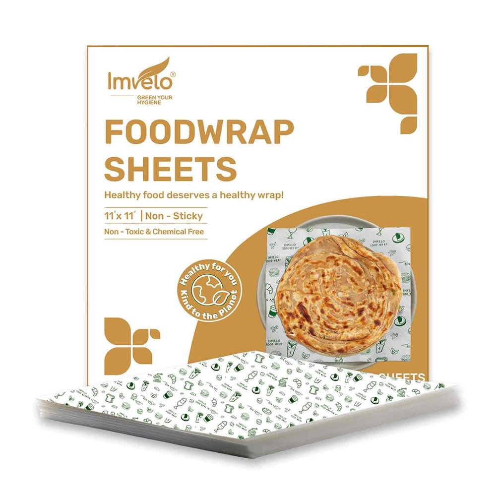 Imvelo Food Wrapping Paper Sheets Set of 100 PreCut Sheets | 11 x 11 Inch | FoodSafe Butter Paper Sheets, NonStick & GreaseResistant | Food wrap for Roti, Sandwich, Paratha & Snack Packing