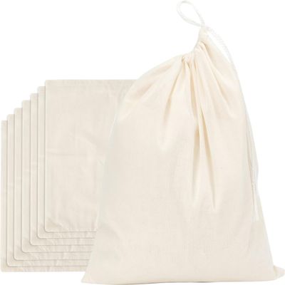 Birdbrid Cotton Muslin Bags 10x14 Inch | Reusable Product for Vegetables & Grocery | White Cloth Storage Pouches with Drawstring | Washable Eco-Friendly Bags (Pack of 8)