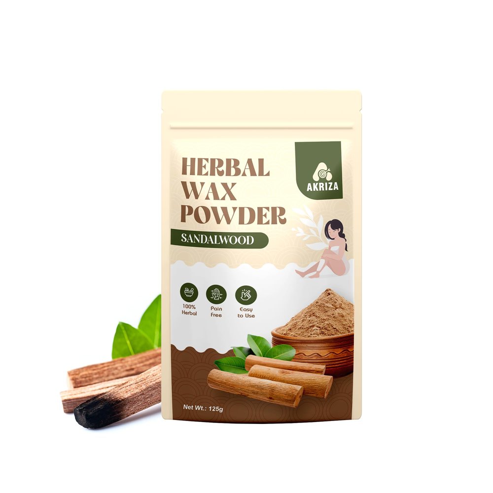 AKRIZA Painless Herbal Wax Powder for Hair Removal - 125g | For Women & Men | Quick & Easy Use on Hands, Legs, Underarms, Bikini & Intimate Areas | No Chemicals, No Irritation, All Skin Types (125 Gm, Sandalwood)