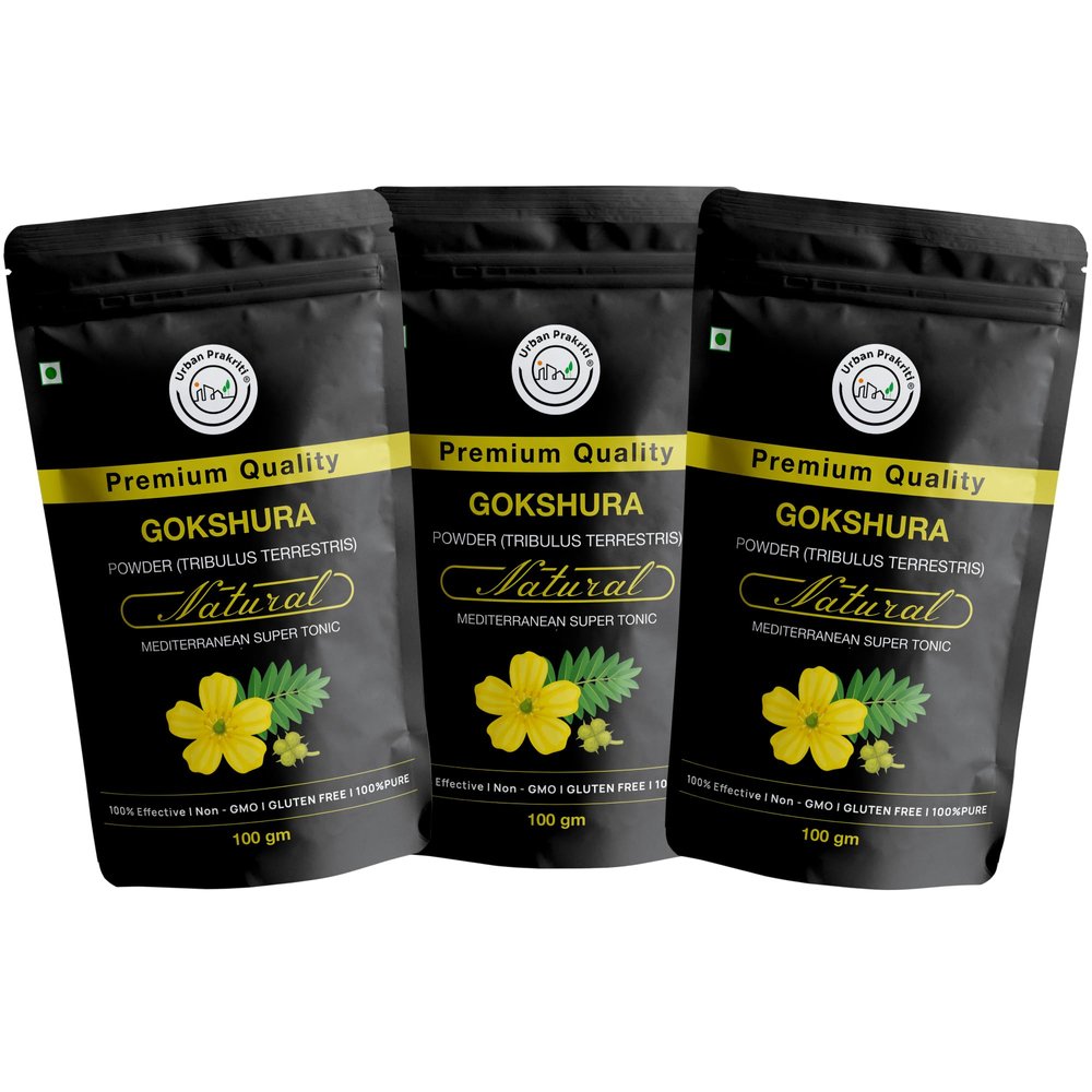 Urban Prakriti Gokhru/Gokshura (Tribulus Terrestris) Powder - 100g | 100% Raw, Pure & Natural | Non-GMO | No Preservatives | Ayurvedic Herb | Palleru/Nerunjil Powder (100 g (Pack of 3))