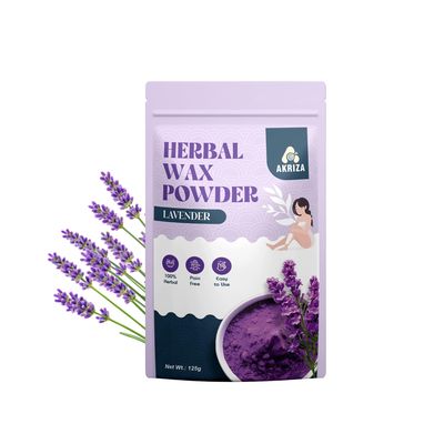 AKRIZA Painless Herbal Wax Powder for Hair Removal - 125g | For Women & Men | Quick & Easy Use on Hands, Legs, Underarms, Bikini & Intimate Areas | No Chemicals, No Irritation, All Skin Types (125 Gm, Lavender)