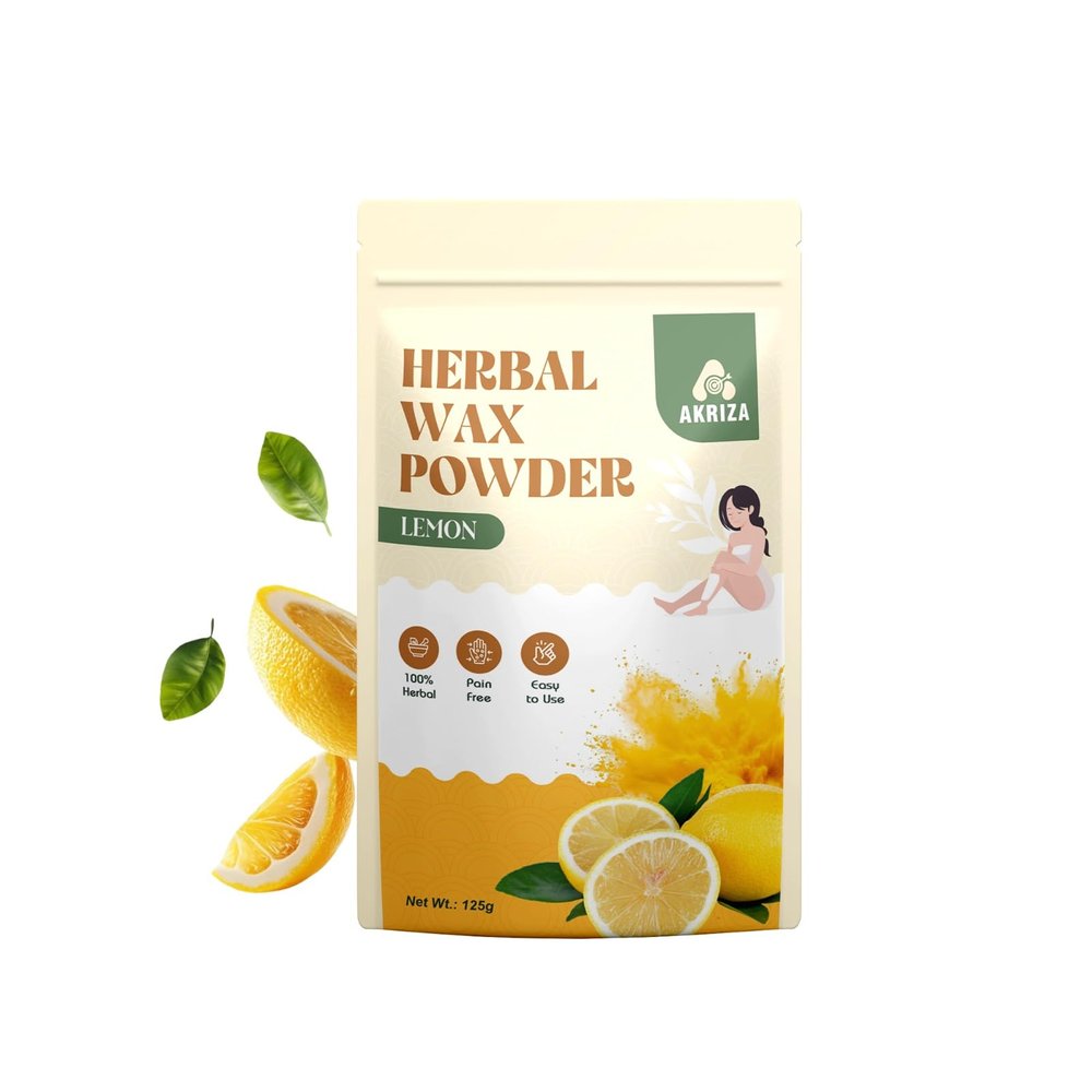 AKRIZA Painless Herbal Wax Powder for Hair Removal - 125g | For Women & Men | Quick & Easy Use on Hands, Legs, Underarms, Bikini & Intimate Areas | No Chemicals, No Irritation, All Skin Types (125 Gm, Lemon)