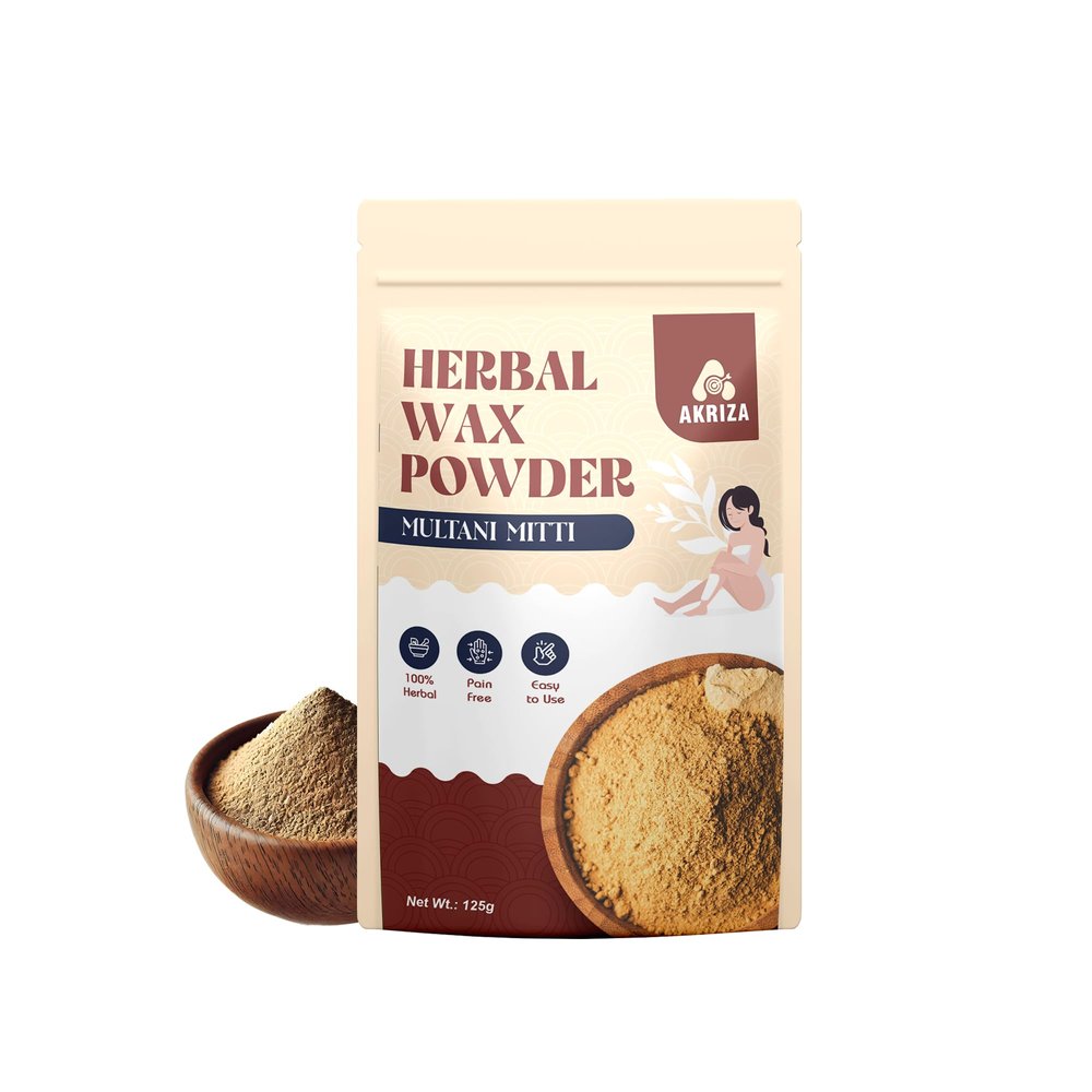 AKRIZA Painless Herbal Wax Powder for Hair Removal - 125g | For Women & Men | Quick & Easy Use on Hands, Legs, Underarms, Bikini & Intimate Areas | No Chemicals, No Irritation, All Skin Types (125 Gm, Multani)