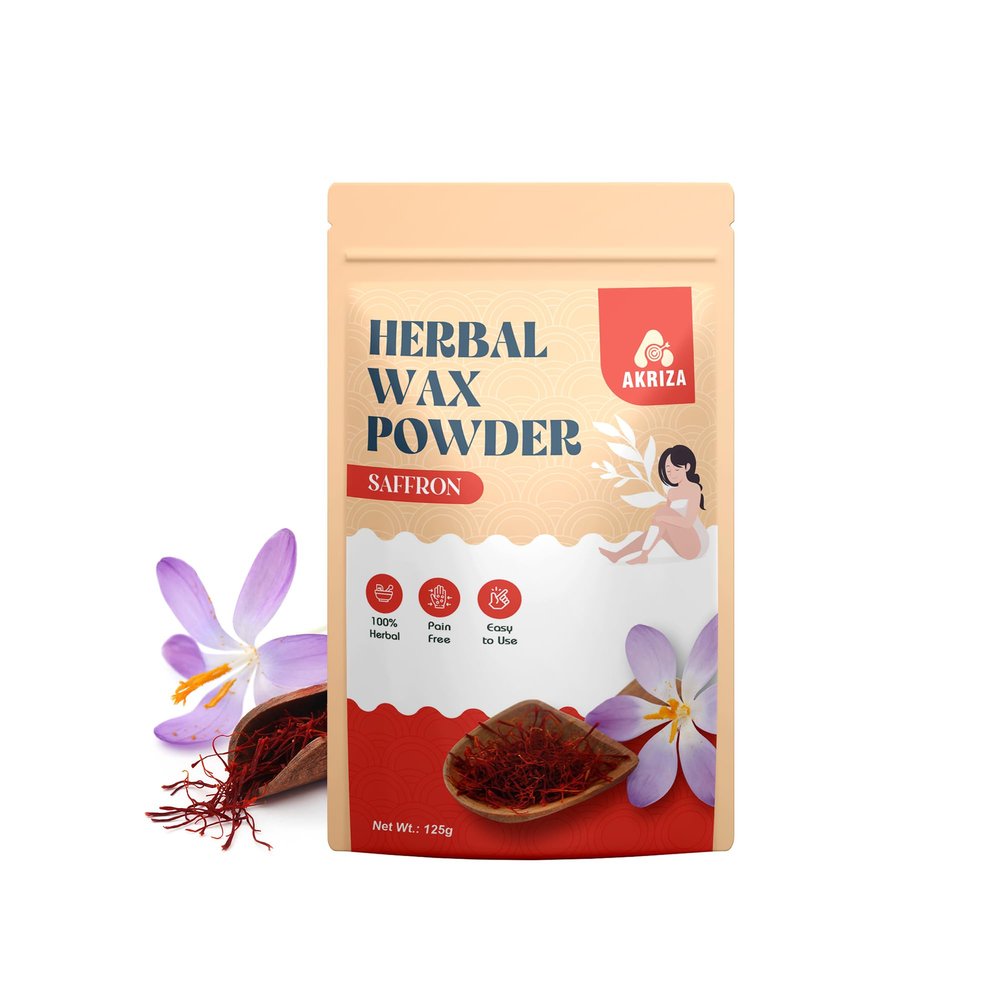 AKRIZA Painless Herbal Wax Powder for Hair Removal - 125g | For Women & Men | Quick & Easy Use on Hands, Legs, Underarms, Bikini & Intimate Areas | No Chemicals, No Irritation, All Skin Types (125 Gm, Saffron)