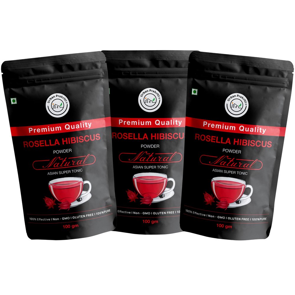 Urban Prakriti Rosella Hibiscus Powder  100g (Pack of 3) | Hibiscus Tea | Rich in Vitamin C & Antioxidants | Skin Glow Support | Tangy Taste | Natural, Vegan, Gluten-Free | Herbal Caffeine-Free