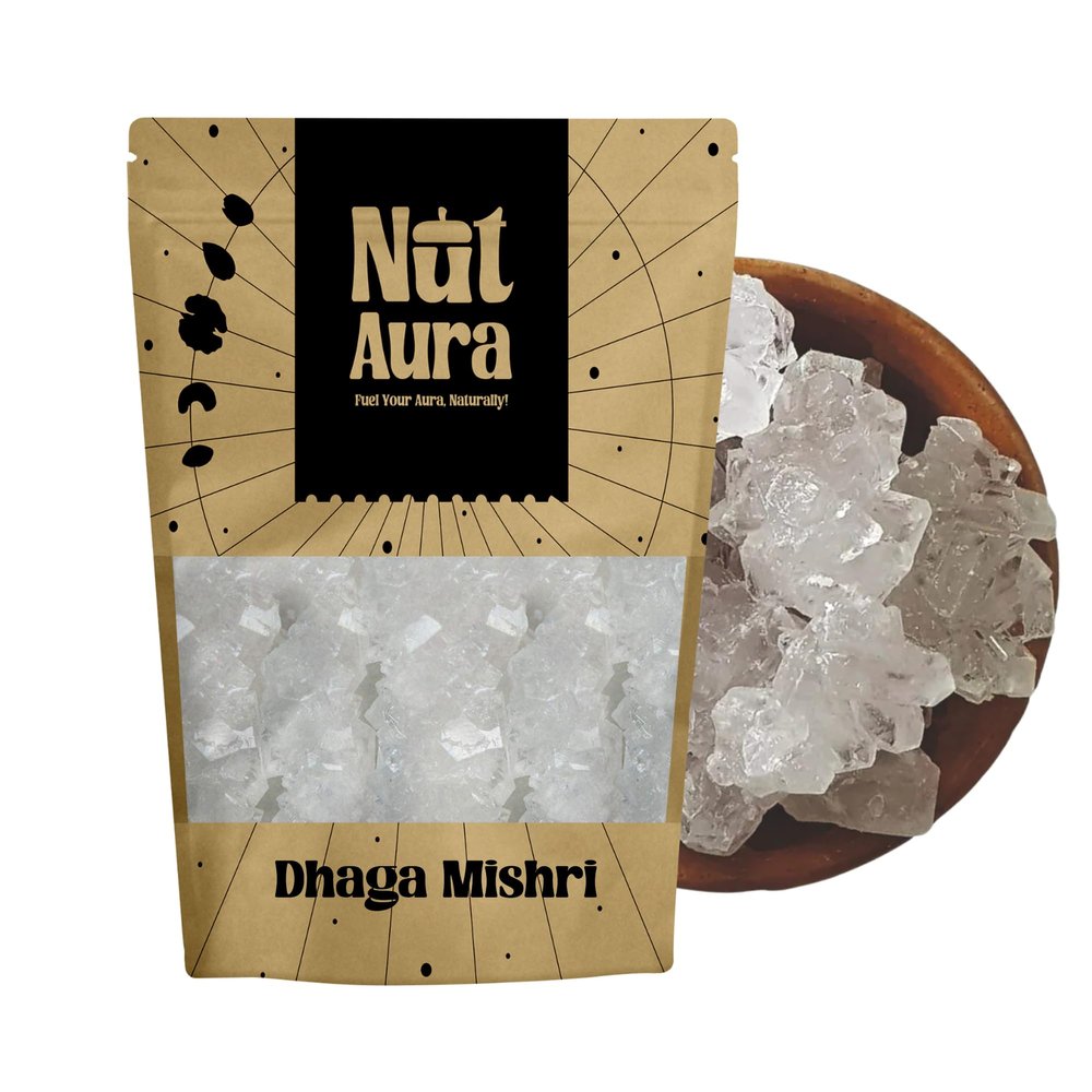 Nut Aura Dhaga Mishri 200g | Natural Rock Sugar Crystals | Pure Ayurvedic Sweetener for Prasad, Puja & Daily Use | Unrefined Rock Sugar Crystals Traditional Mishri for Health, Digestion & Energy
