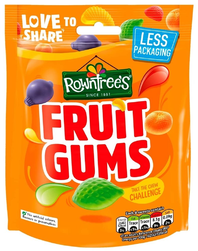 Nestles Rowntrees Fruit Gums  Assorted Fruit-Flavoured Sweets Gummy Candy  120g Pouch (Imported)