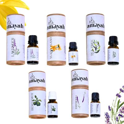 Amayah Glow Rituals - Natural Essential Oils Combo for Skincare & Beauty | Lavender, Tea Tree, Patchouli, Ylang Ylang, & Bergamot (Combo Pack of 5) | 15ml Each