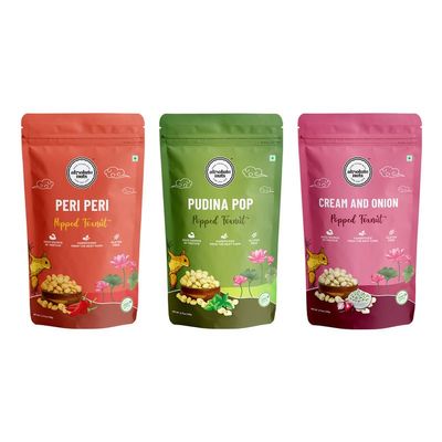 Absolute Nuts - Roasted & Flavoured Makhana | Cream & Onion, Peri Peri, Pudina Flavour I 60g Each I Foxnuts | Gluten-Free | Vegan | Healthy Snack| Roasted in Olive Oil | Cholesterol Free | Pack of 3
