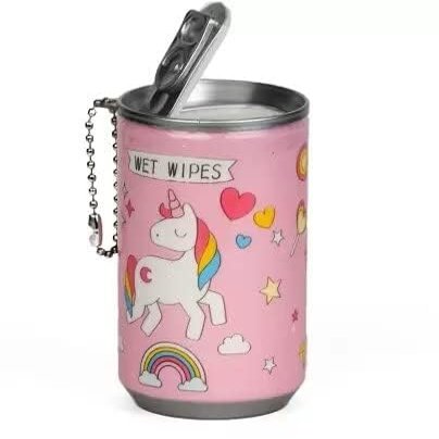 30-Pieces Mini Wet Wipes Tissue in Cartoon Printed Tin Soda Can for Cleaning Face Body for Kids Girls Men Women, Wet Wipes Napkin, Portable Tin Wipes, Multicolor (Pack of 1)
