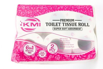 KMI 2 Ply Premium Toilet Tissue Paper Roll Pack of 6 Roll In 1 | Soft & Absorbent | Septic Safe | Bathroom Tissue for Home & Commercial Use | Unscented | Skin-Friendly Toilet Paper