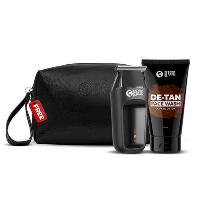 Beardo Travel Essentials Grooming Kit for Men | De-Tan Facewash + Ape-X Go Pocket Trimmer | Skincare & Beard Trimming Combo | Travel-Friendly Mens Grooming Set