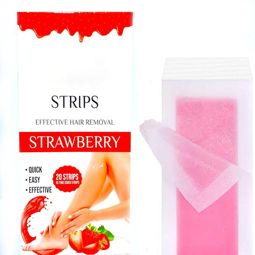 Hair Removal Waxing Strips for Face 20 Pcs Eyebrow, Upper Lip, Chin Wax Strips for Women & Girls Facial Wax for Home & Salon Use (Standard, Strawberry)