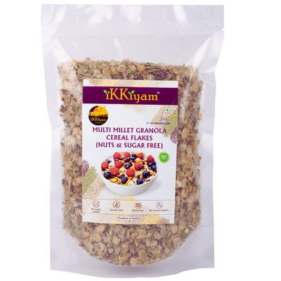 IKKiyam Multi Millet Granola Cereal Flakes | Nuts & Sugar Free | Best Breakfast for a Healthy Day Start | No Preservatives | 100% Natural Grains for Kids & Adults | 250 Grams