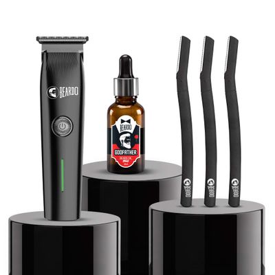 Beardo Italian Beard Combo | Godfather Beard Oil+ Ape-X Prime 3-in-1 Trimmer + Styling Tool | Precision Grooming Kit for Men | Clean Cheek Line, Jawline & Styling Tool - Set of 3