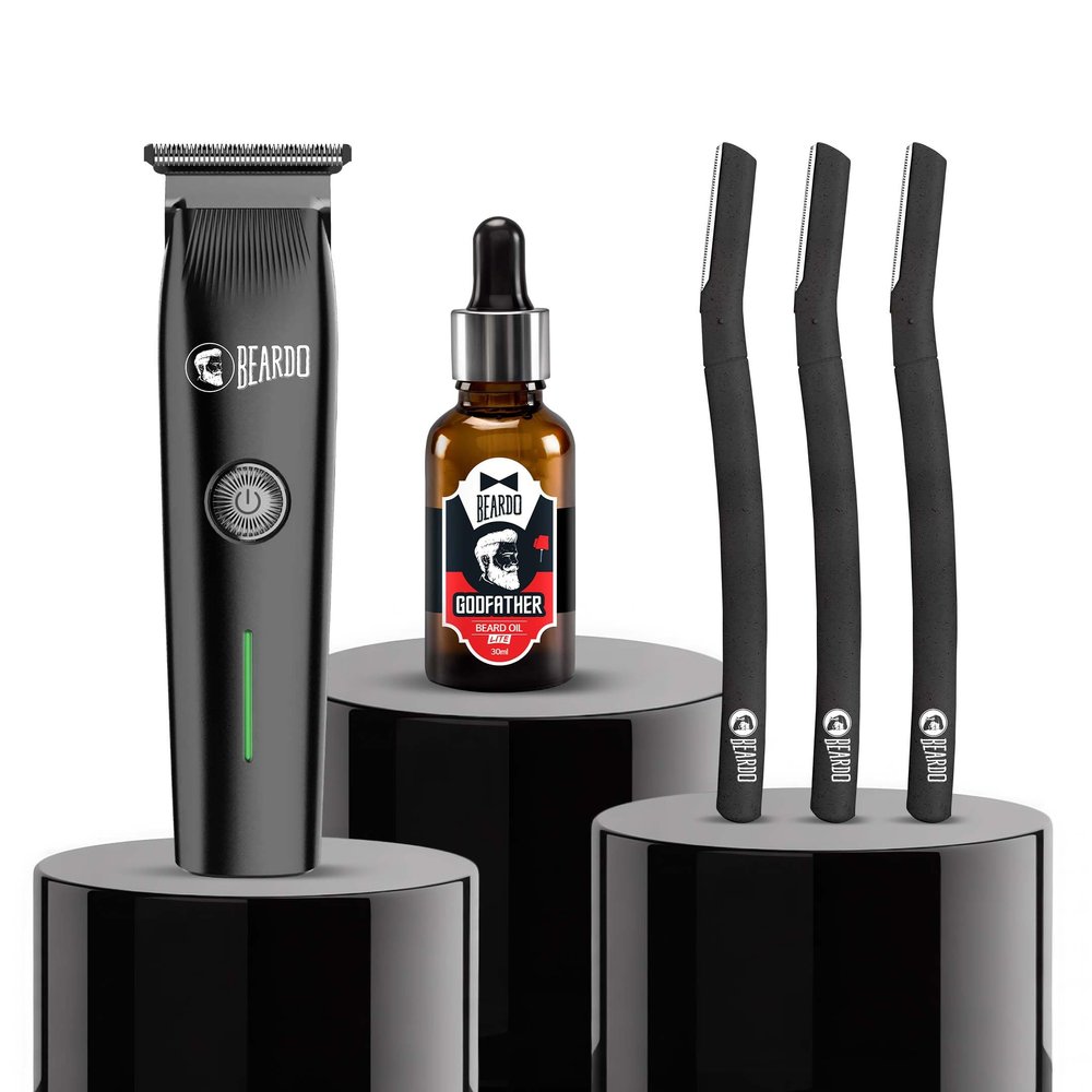 Beardo Italian Beard Combo | Godfather Beard Oil+ Ape-X Prime 3-in-1 Trimmer + Styling Tool | Precision Grooming Kit for Men | Clean Cheek Line, Jawline & Styling Tool - Set of 3