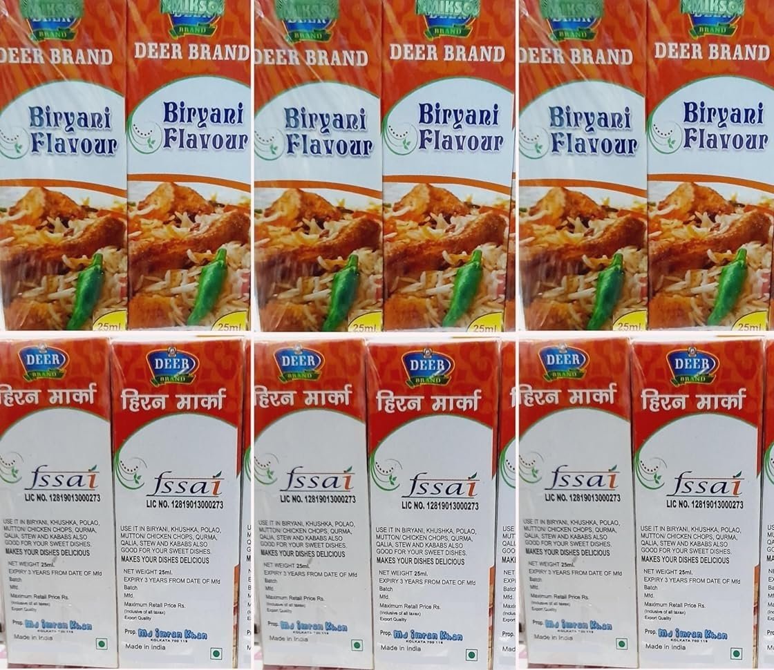 DEER BRAND Royal Mughlai Meetha (Mitha) Attar Sweet Essence(MFG by MD. Afzal & Asrar Khan Kolkata)For Biryani Biriyani, Cooking Rice Dishes, Pulao, Mutton-Chicken, Chops, Korma, Khsuka, Stew, & in Kabab (25g Pack Of 12, Biryani Flavour Liquid (Basmat