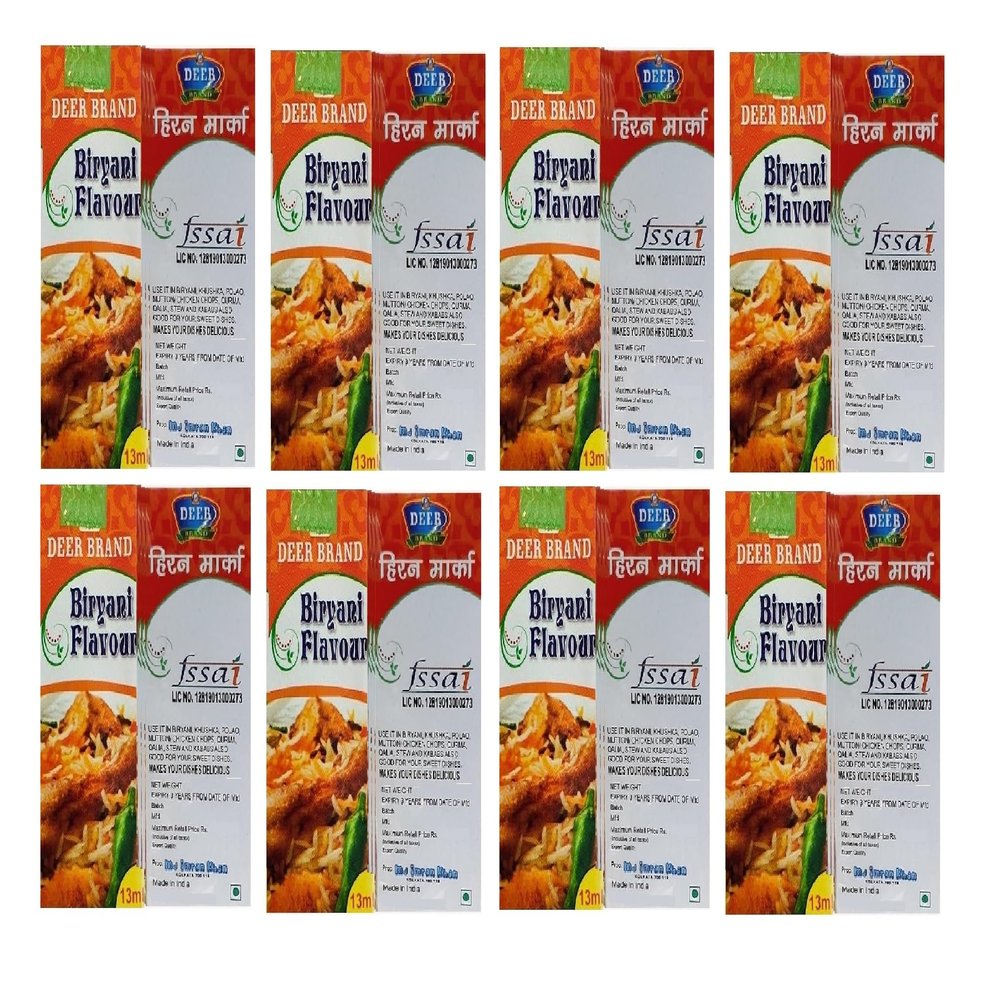 DEER BRAND Royal Mughlai Meetha (Mitha) Attar Sweet Essence(MFG by MD. Afzal & Asrar Khan Kolkata)For Biryani Biriyani, Cooking Rice Dishes, Pulao, Mutton-Chicken, Chops, Korma, Khsuka, Stew, & in Kabab (13g Pack Of 8, Biryani Flavour Liquid (Basmati