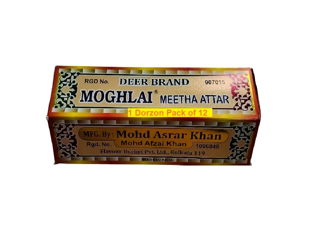 DEER BRAND Royal Mughlai Meetha (Mitha) Attar Sweet Essence(MFG by MD. Afzal & Asrar Khan Kolkata)For Biryani Biriyani, Cooking Rice Dishes, Pulao, Mutton-Chicken, Chops, Korma, Khsuka, Stew, & in Kabab (13g Pack Of 12, Mughlai Meetha Attar Biryani E