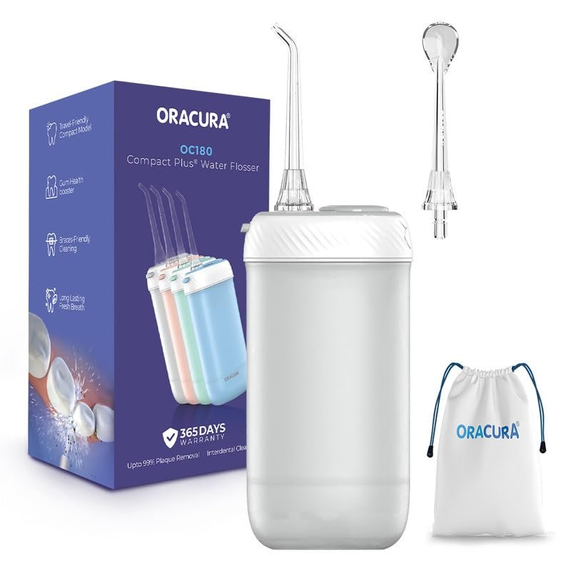 ORACURA OC180 Compact PLUS Water Flosser | 365 Days Warranty | 4 Vibrant Colors | Compact & Handy | 4 Modes & 8 Adjustable Water Pressure Settings (Grey)