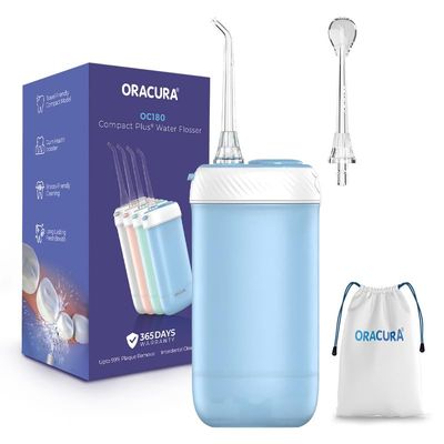 ORACURA OC180 Compact PLUS Water Flosser | 365 Days Warranty | 4 Vibrant Colors | Compact & Handy | 4 Modes & 8 Adjustable Water Pressure Settings (Blue)